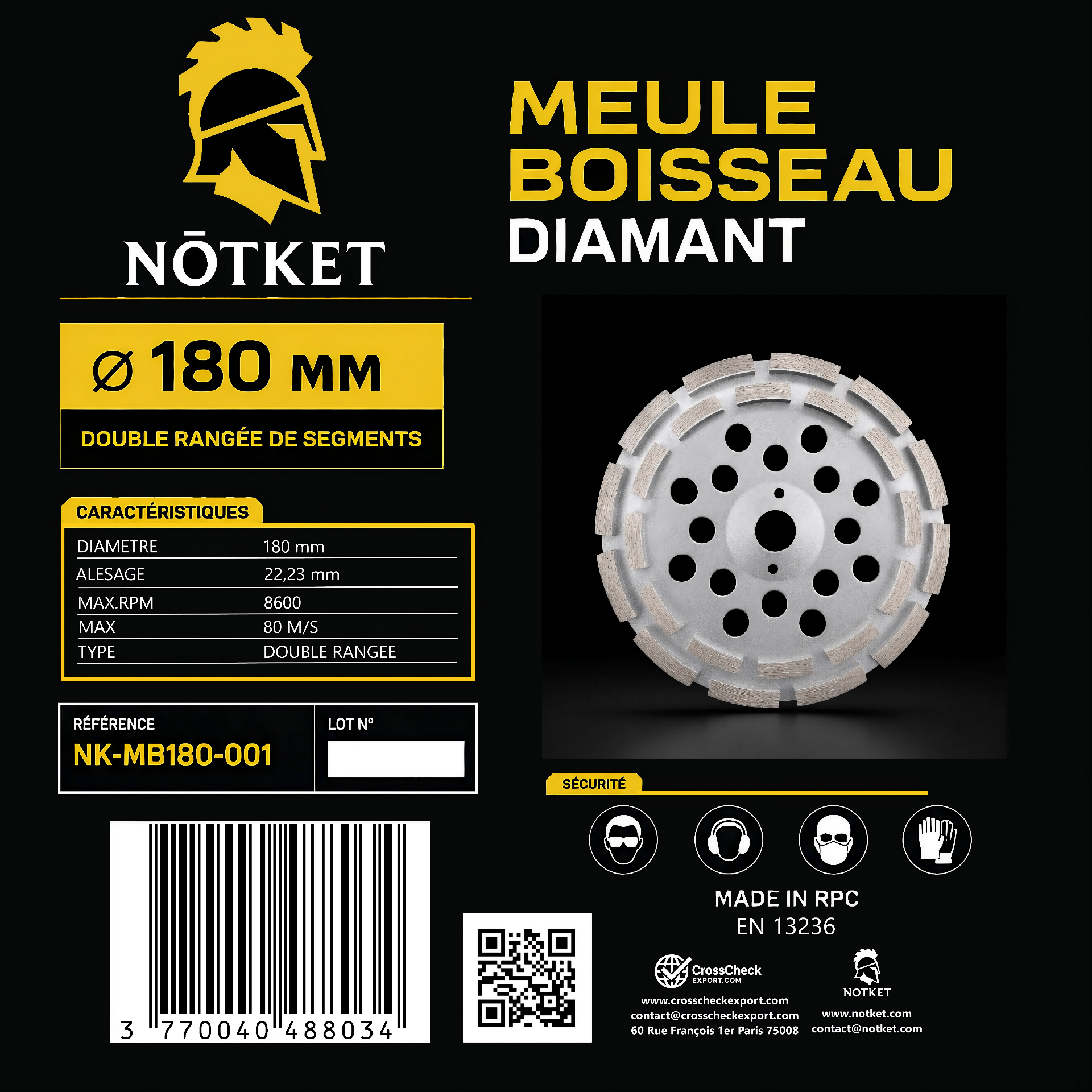 Étiquette technique Meule boisseau diamant NŌTKET®