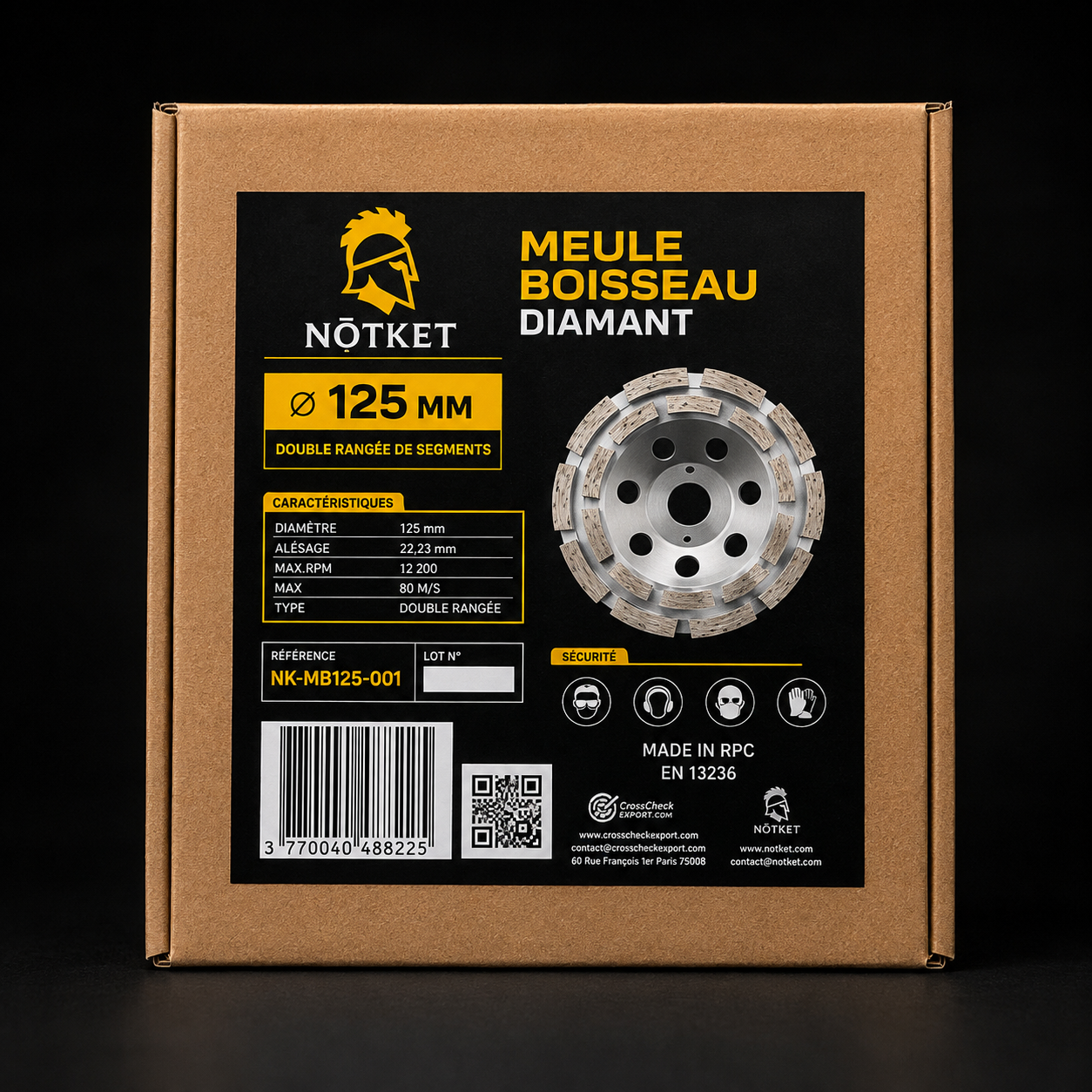 Meule boisseau diamant NŌTKET® Ø125 mm dans son emballage